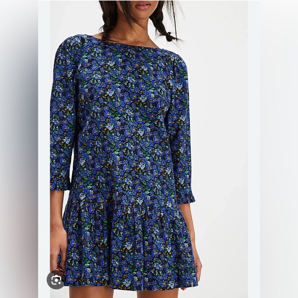 Free People Floral Babydoll Mini Dress Drop Waist Open Back NWT SP